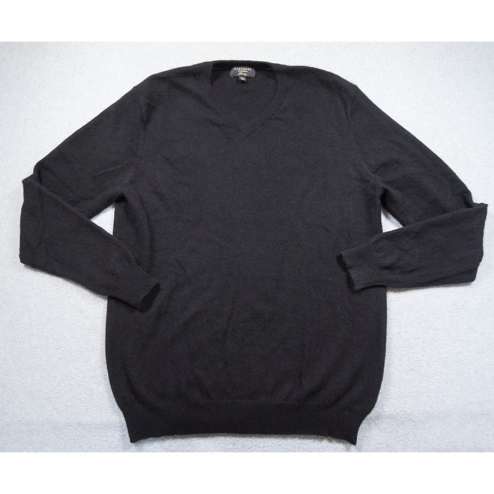 Cashmere Club Room Sweater Mens Medium Black Vneck Knit Lightweight Pullover